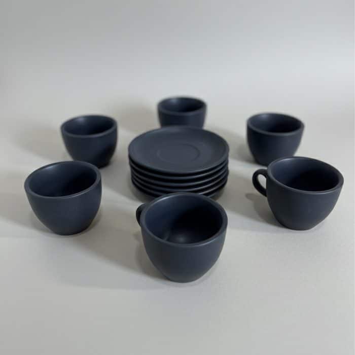 set-fenjan-nalbeki-6ta-jahiziye-aroos ست ۶ تایی فنجان و نعلبکی سرامیکی مشکی مات، فنجان قهوه خوری مدرن