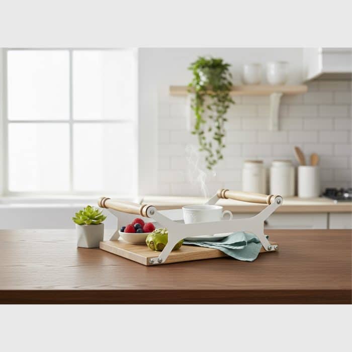 سینی صبحانه پایه‌دار سفید برای میز غذاخوری شیک